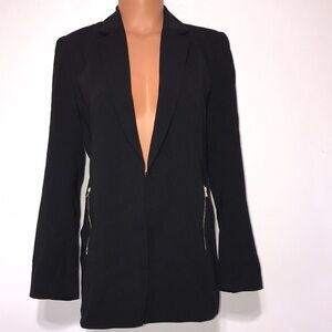 Colorblock Black Blazer With Gold Zippers Size Small